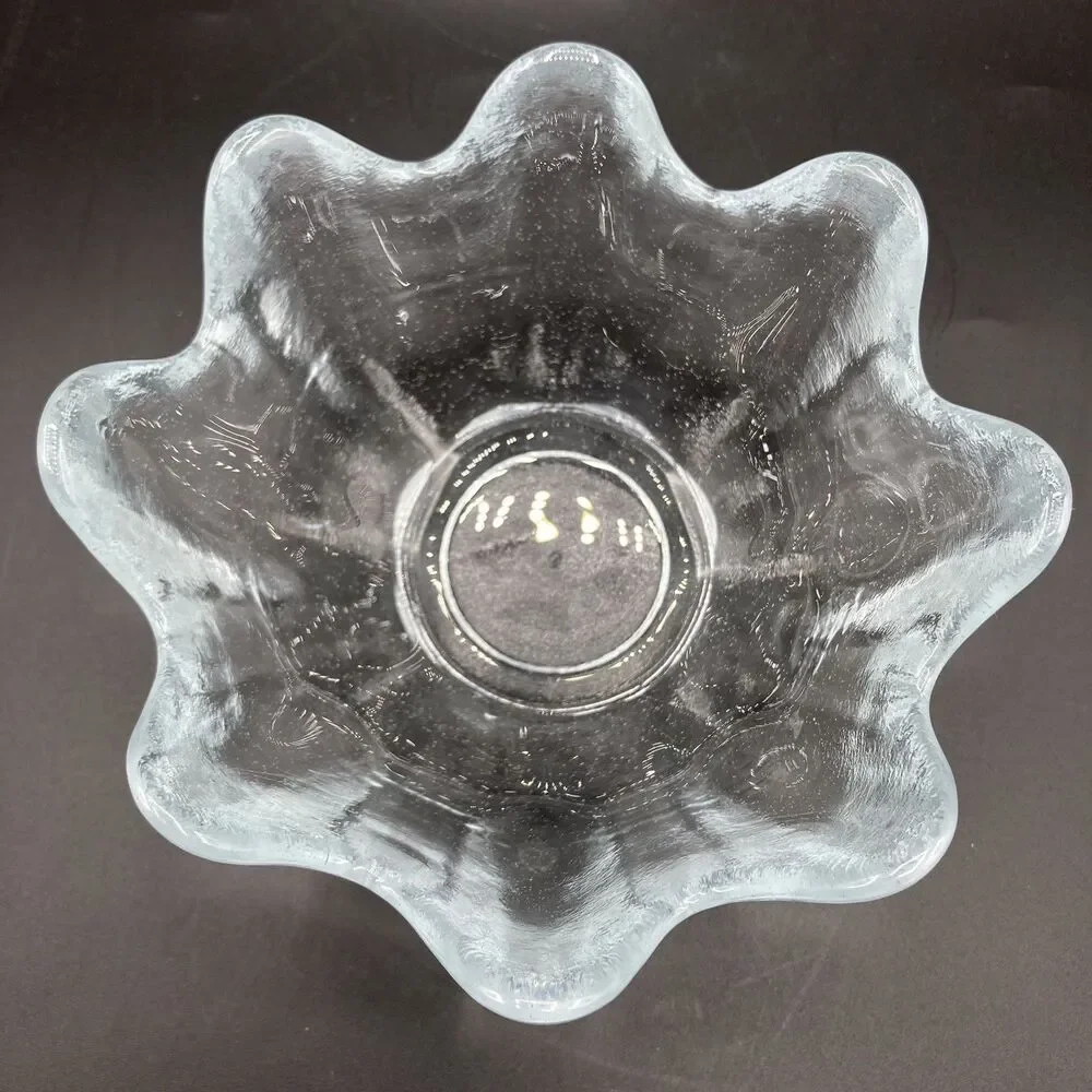 Vintage Blenko Glass Clear Lotus Bowl Textured Hand Blown 8 Petal Small 5.5” W